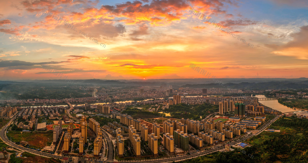 麻阳县城  城镇晚霞  城市建设