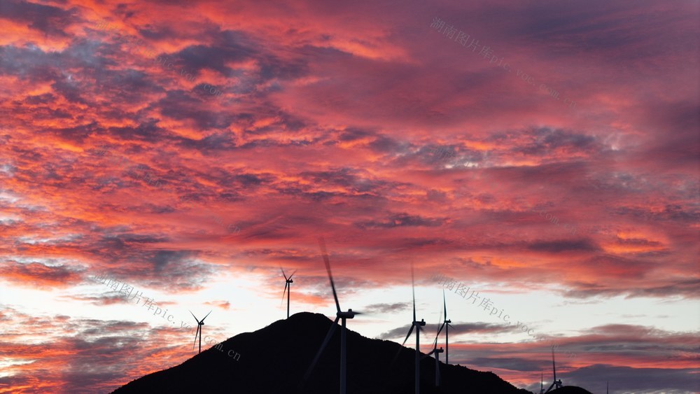 航拍  湖南  郴州市  苏仙区  良田  风电场  醉美晚霞  廖家湾  风力  发电 