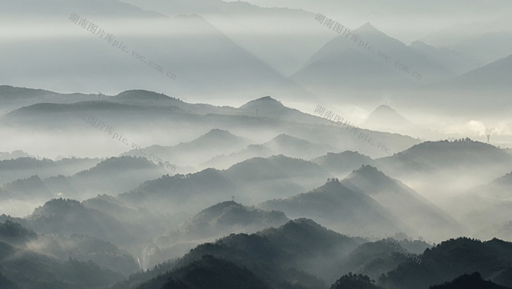 晨景 山村 水墨 画卷 