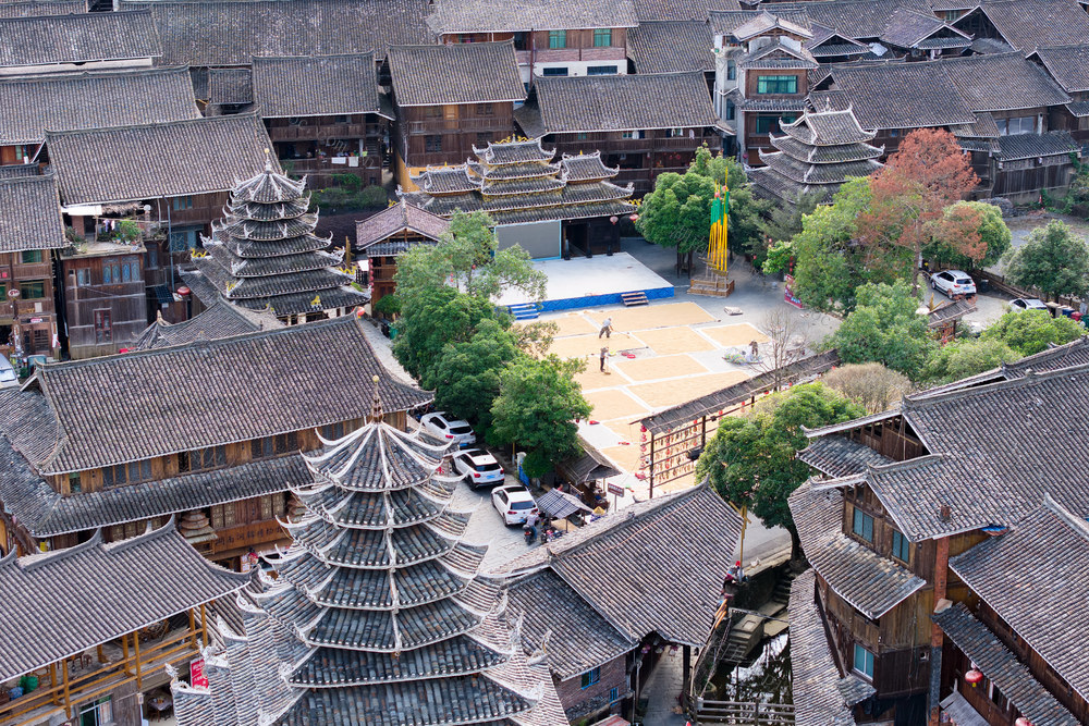 晒秋 稻谷 丰收 鼓楼 侗寨