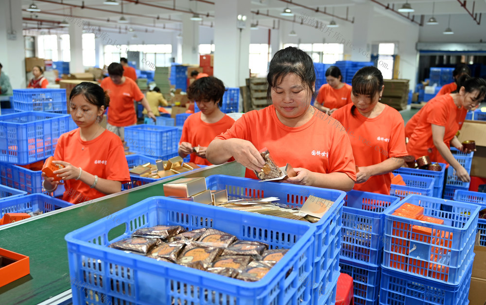 食品 月饼 企业 包装 生产 中秋节 工人 市场 赶订单  加工 公司