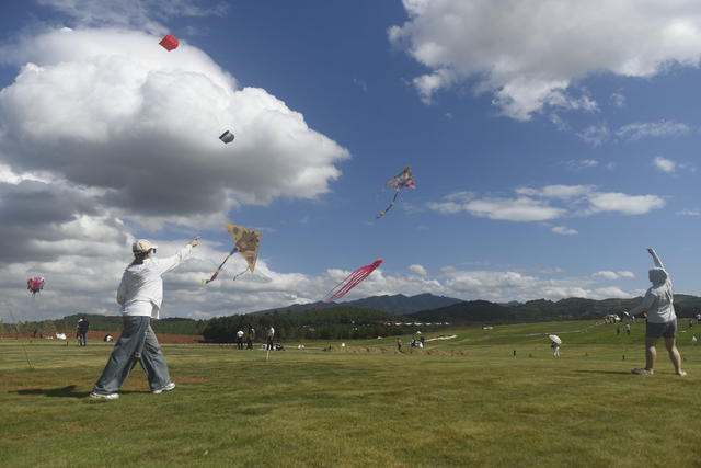 假期  旅游  休闲  游玩  风筝  草原  游客  假日  游玩  蓝山