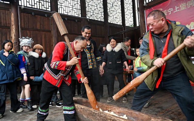 打糍粑 年味 乡村 迎新春 民俗 春节 群众 村民 传统  文化 传统文化