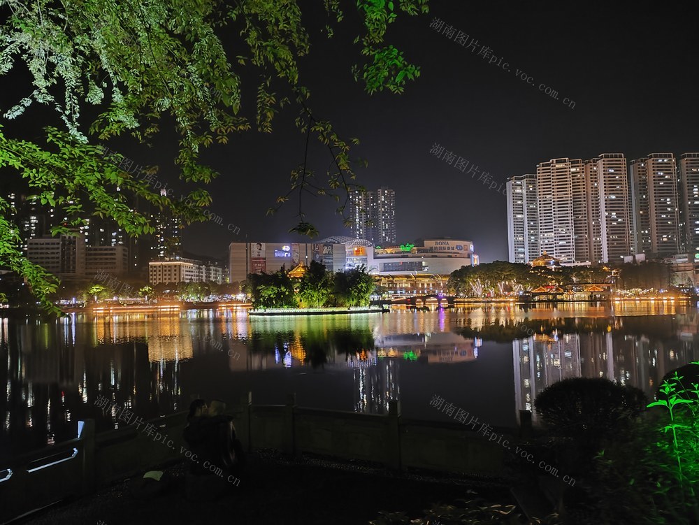 北湖公园 郴州 夜景 灯光 城市建设 湖泊