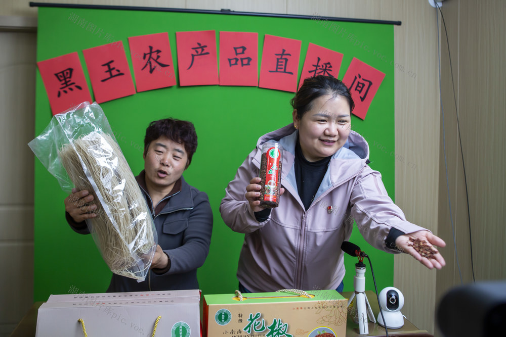 直播间，农产品，村干部，党支部，合作社，电商平台，红薯粉条，大红袍花椒，助农直播团，党员志愿者