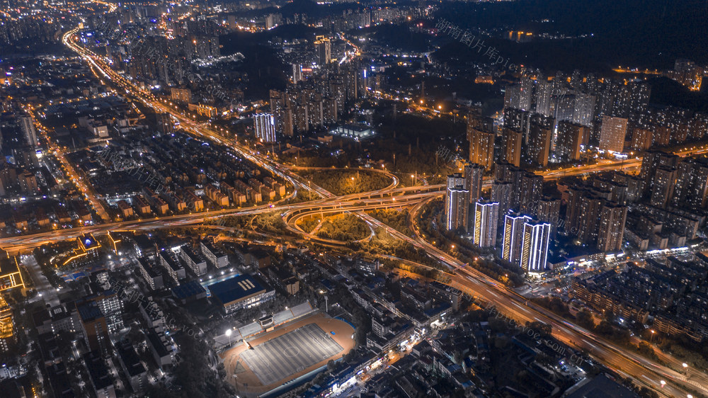 长沙河西立交桥夜景航拍 长沙夜景航拍 长沙城市交通 长沙夜景航拍 长沙城市地标