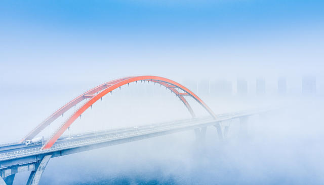 长沙福元路大桥云雾航拍 湘江云海 湘江云雾缭绕 湖南长沙 长沙开福区 长沙城市地标 长沙交通