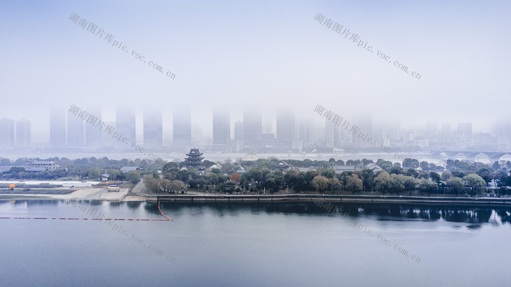 长沙橘子洲云雾缭绕 长沙橘子洲 长沙云海 湖南长沙 湘江橘子洲