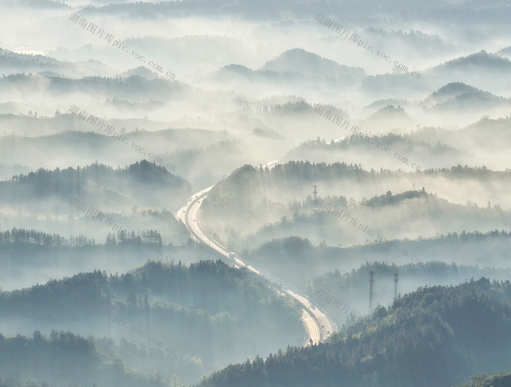 山乡  晨雾 美景