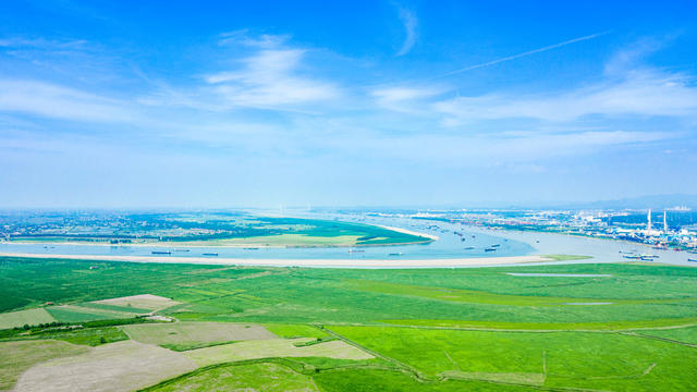 岳阳城市航拍全景 城陵矶 岳阳三江口航道 长江洞庭湖航道 岳阳自然风光 岳阳航运 岳阳