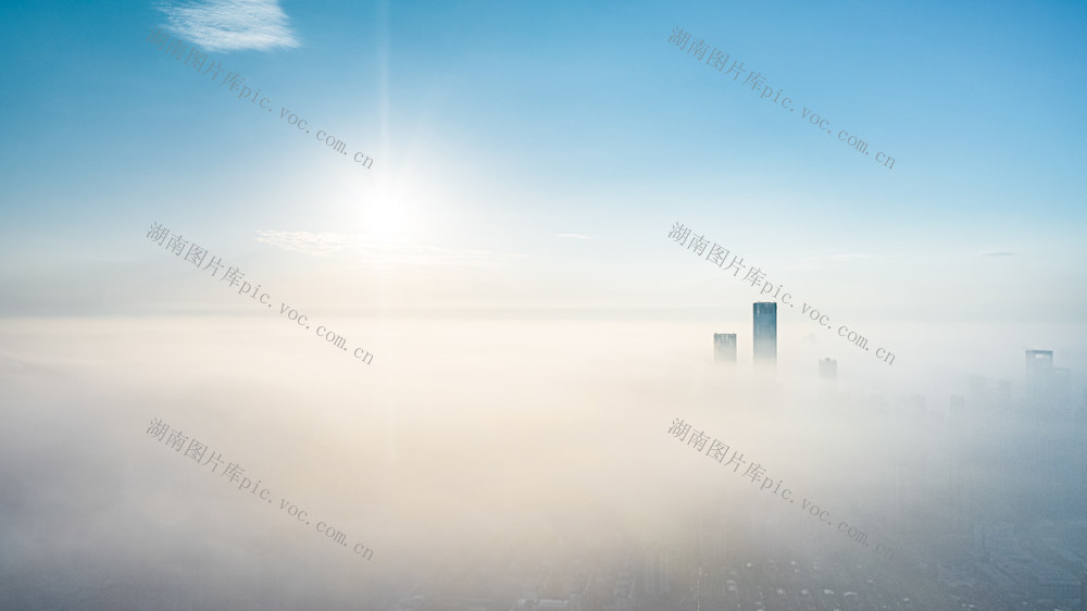 长沙城市日出云雾航拍全景  长沙岳麓区 长沙湖南湘江中心 长沙城市地标 长沙平流雾 长沙城市云海
