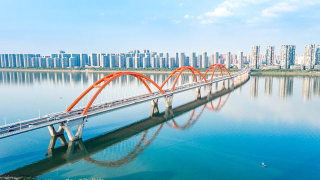 长沙北辰三角洲航拍 长沙城市风光  长沙城市地标 湘江 长沙福元路大桥 长沙城市航拍全景 