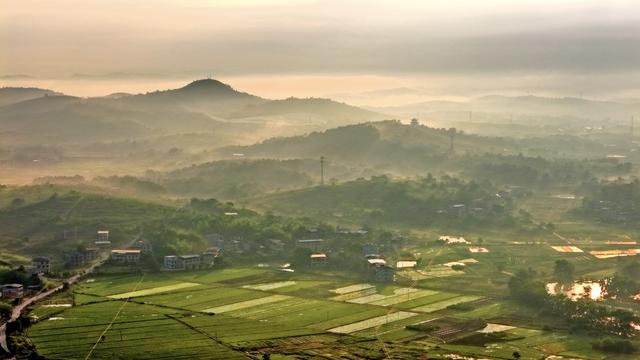湖南 常宁 乡村 晨曦 田园 河流 远山 美景