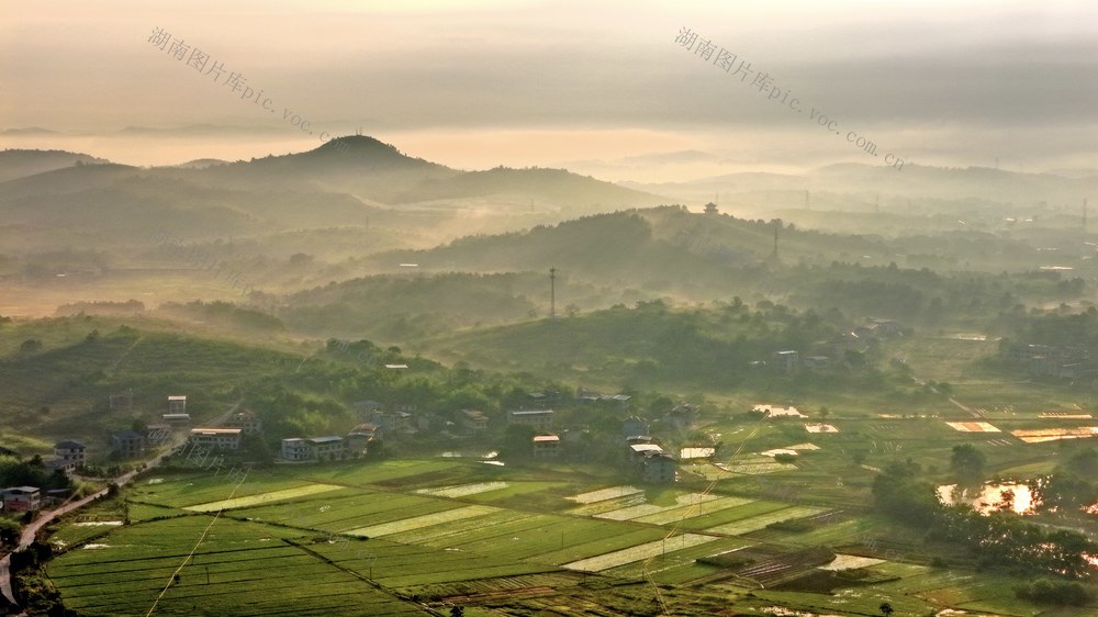 湖南 常宁 乡村 晨曦 田园 河流 远山 美景