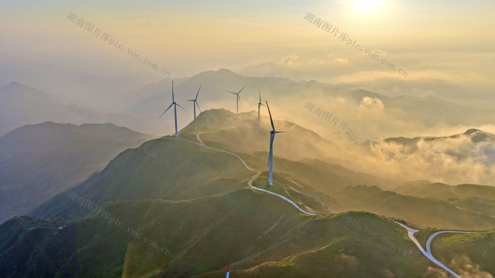 常宁 天堂山 风机 云雾 夕阳 美景