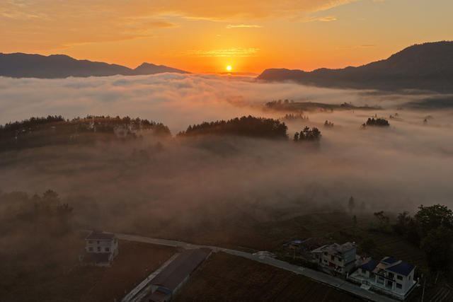 湖南，龙山，乡村，曙光，晨雾，仙境