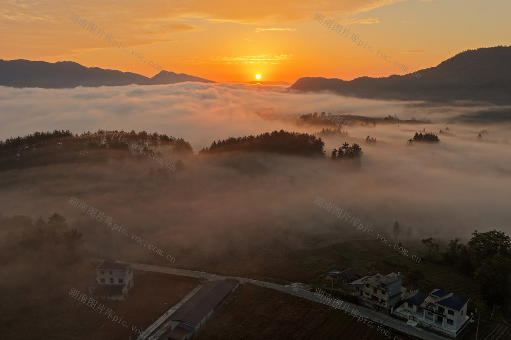 湖南，龙山，乡村，曙光，晨雾，仙境